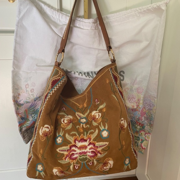 Johnny Was Floral Embroidered Suede Hobo HandBag *EUC - Picture 2 of 9